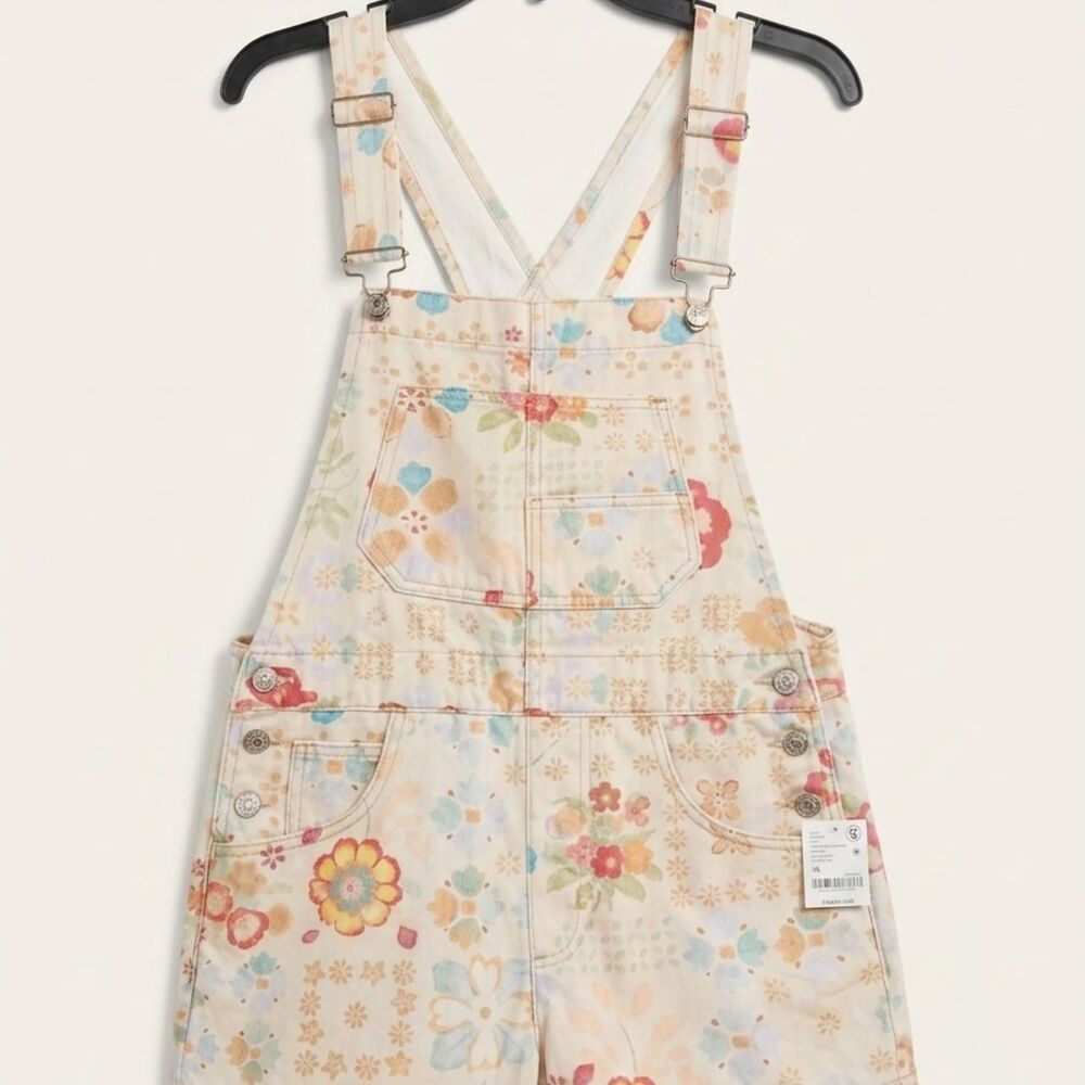 NWT: Free-people Women's White and Pink Dungarees-overalls